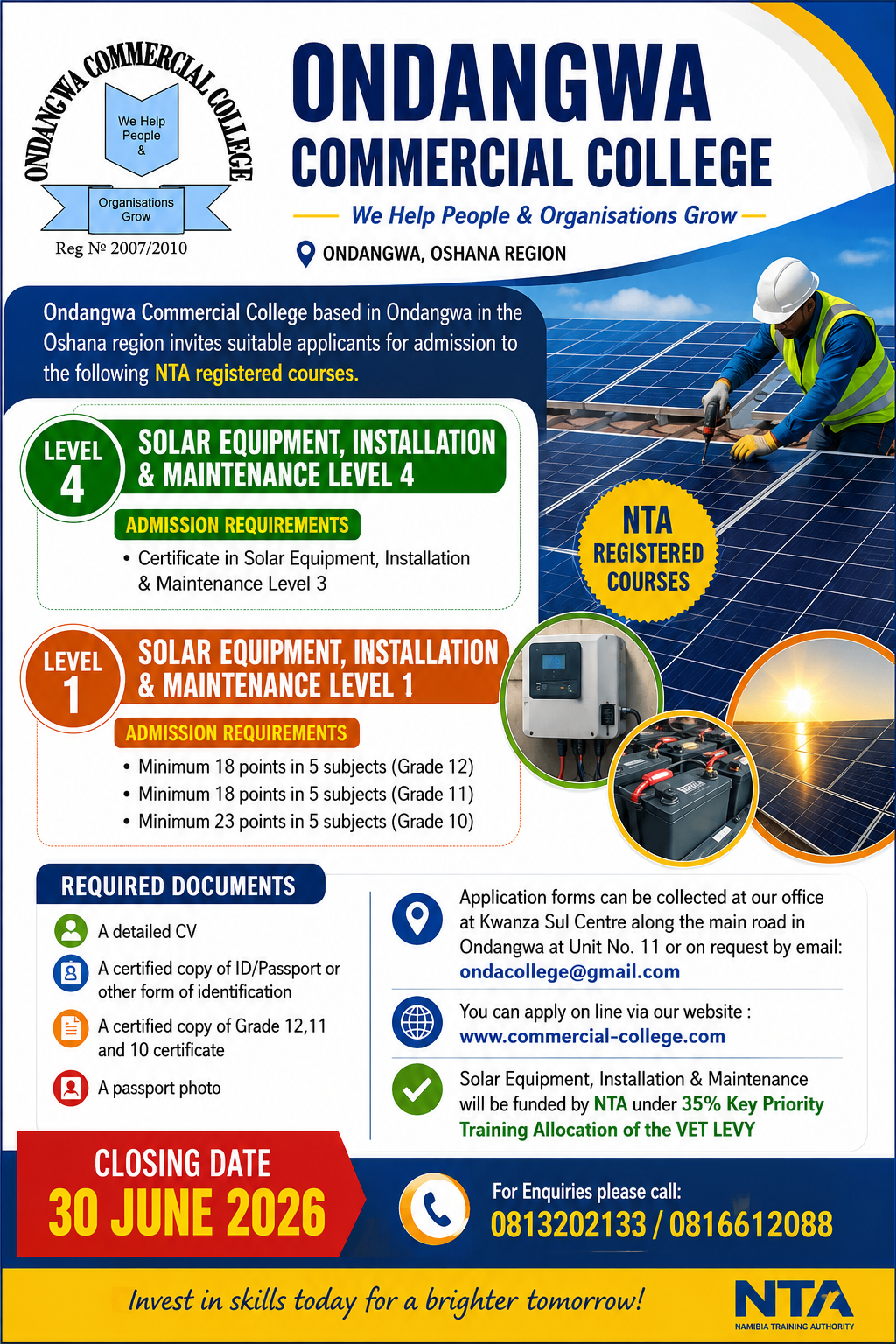Solar Equipment Installation and Maintenance Applications Advert